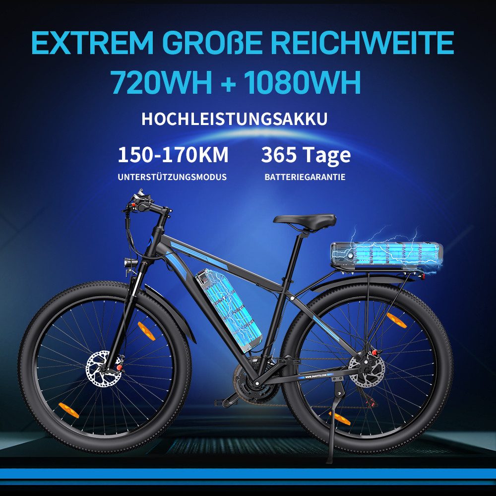 DUOTTS E-Bike Cityrad herren Elektrofahrrad 48V 37,5AH cityrad 29 Zoll damen 65Nm, Pedelec, 21 Gang, Kettenschaltung, Heckmotor, 1800 Wh, MTB E Mountainbike Pedelec Snowbike für Damen u. Herren