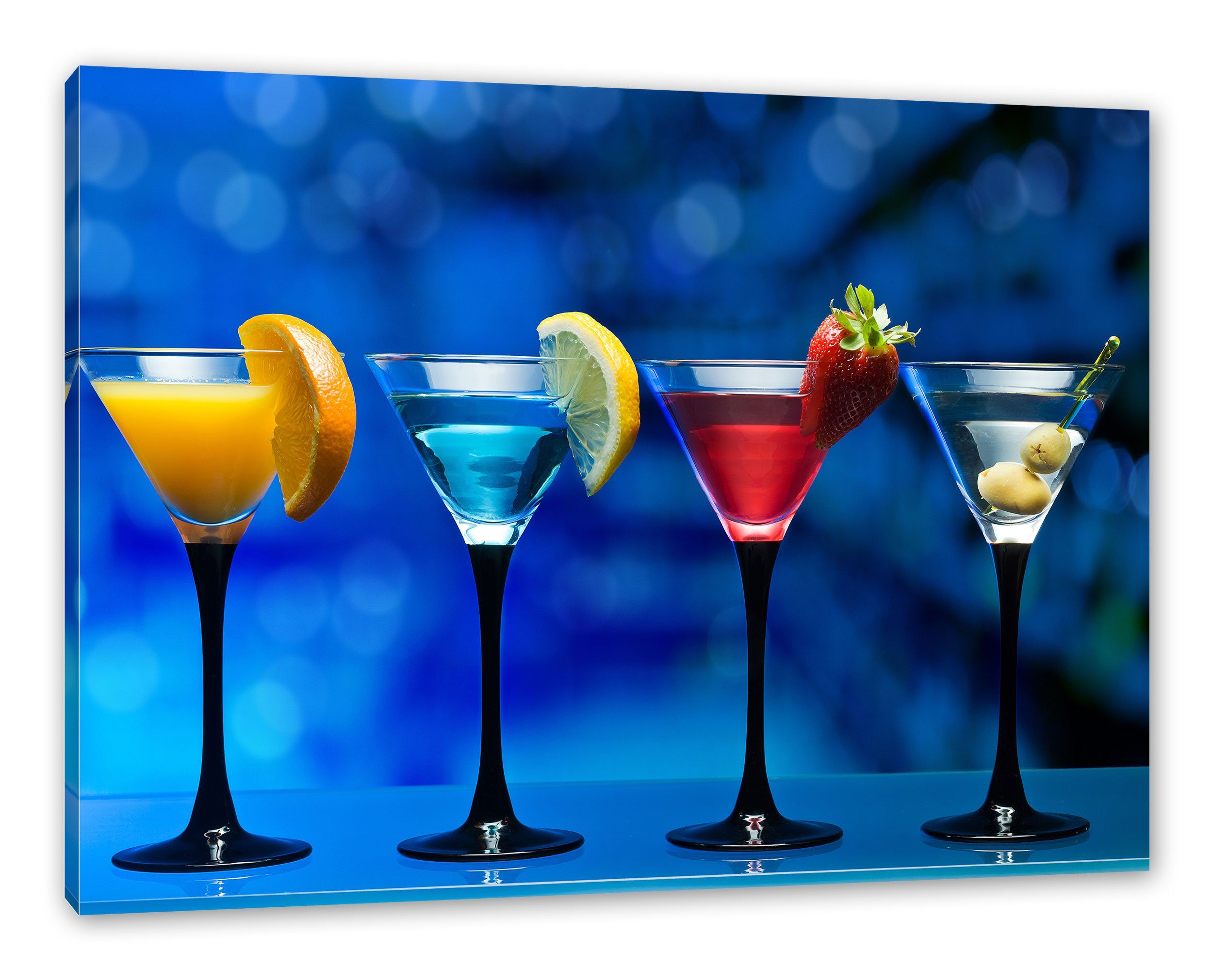 Pixxprint Leinwandbild Vier Martinis, Vier Martinis (1 St), Leinwandbild fertig bespannt, inkl. Zackenaufhänger