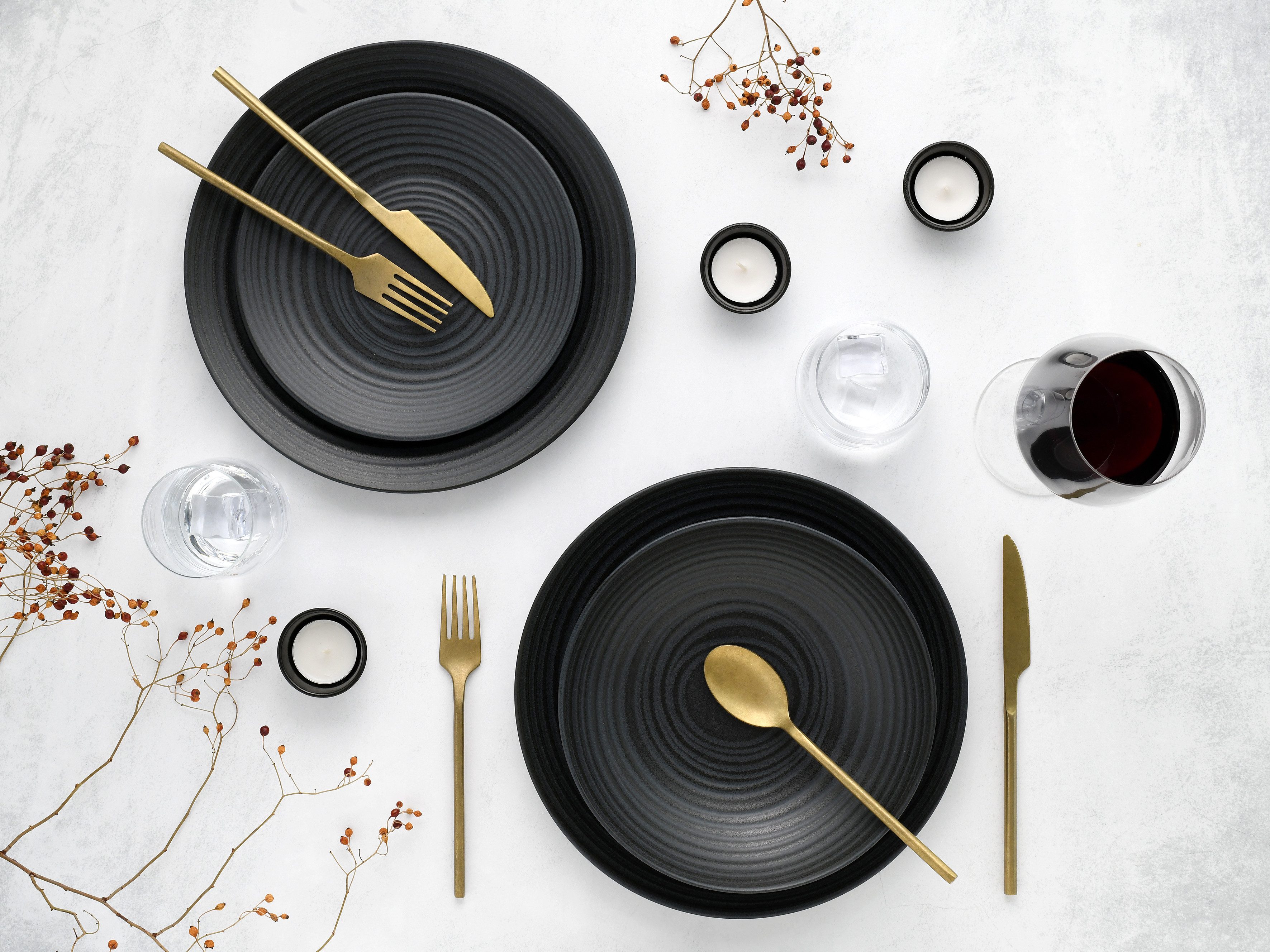 CreaTable Tafelservice Teller Set, Geschirr-Set Lava Stone (12-tlg), 4 Personen, Steinzeug, Service, schwarz, Reliefdekor, Made in Europe, 12 Teile für 4 Personen
