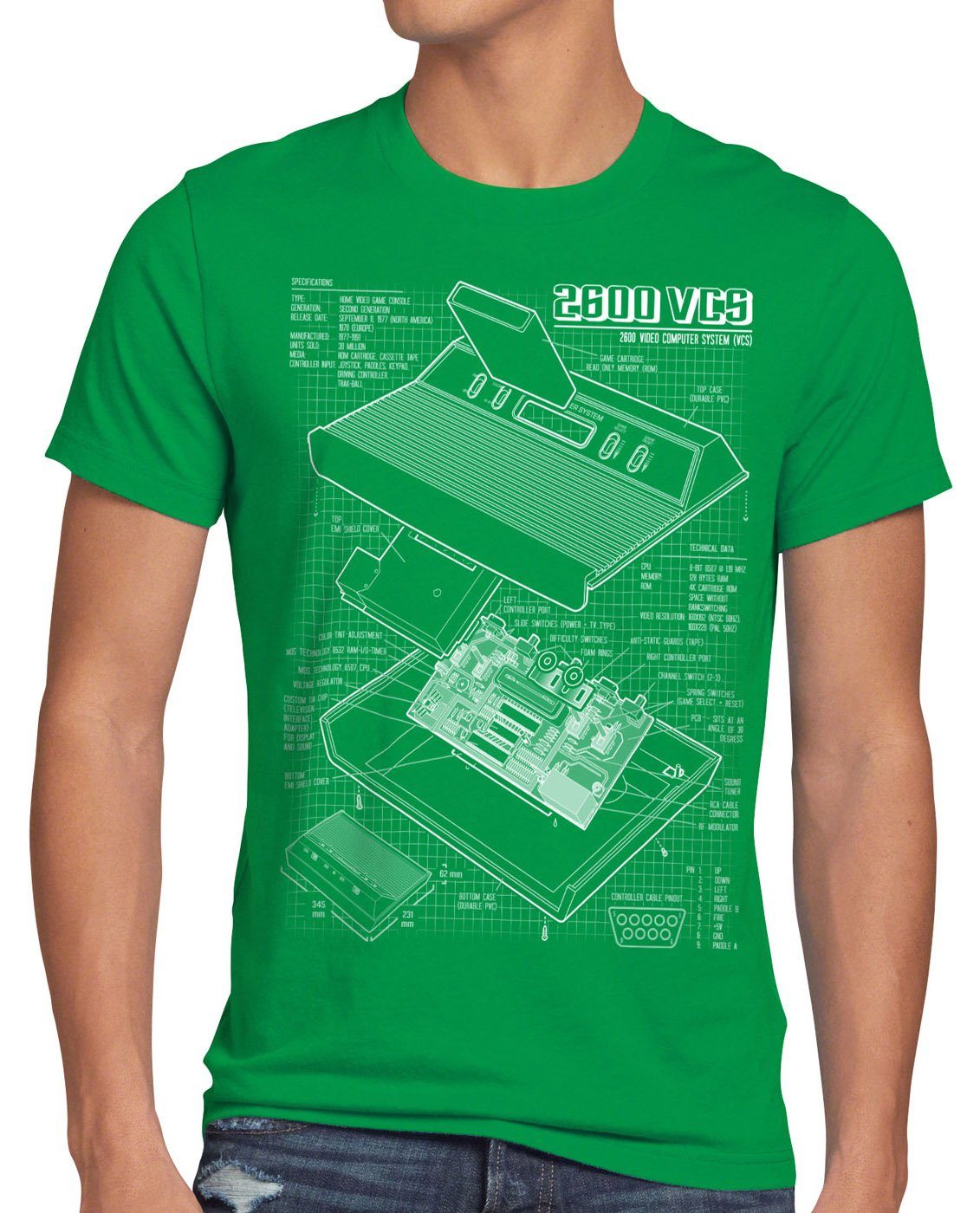 style3 Print-Shirt Herren T-Shirt VCS 2600 Heimcomputer Blaupause classic gamer grün