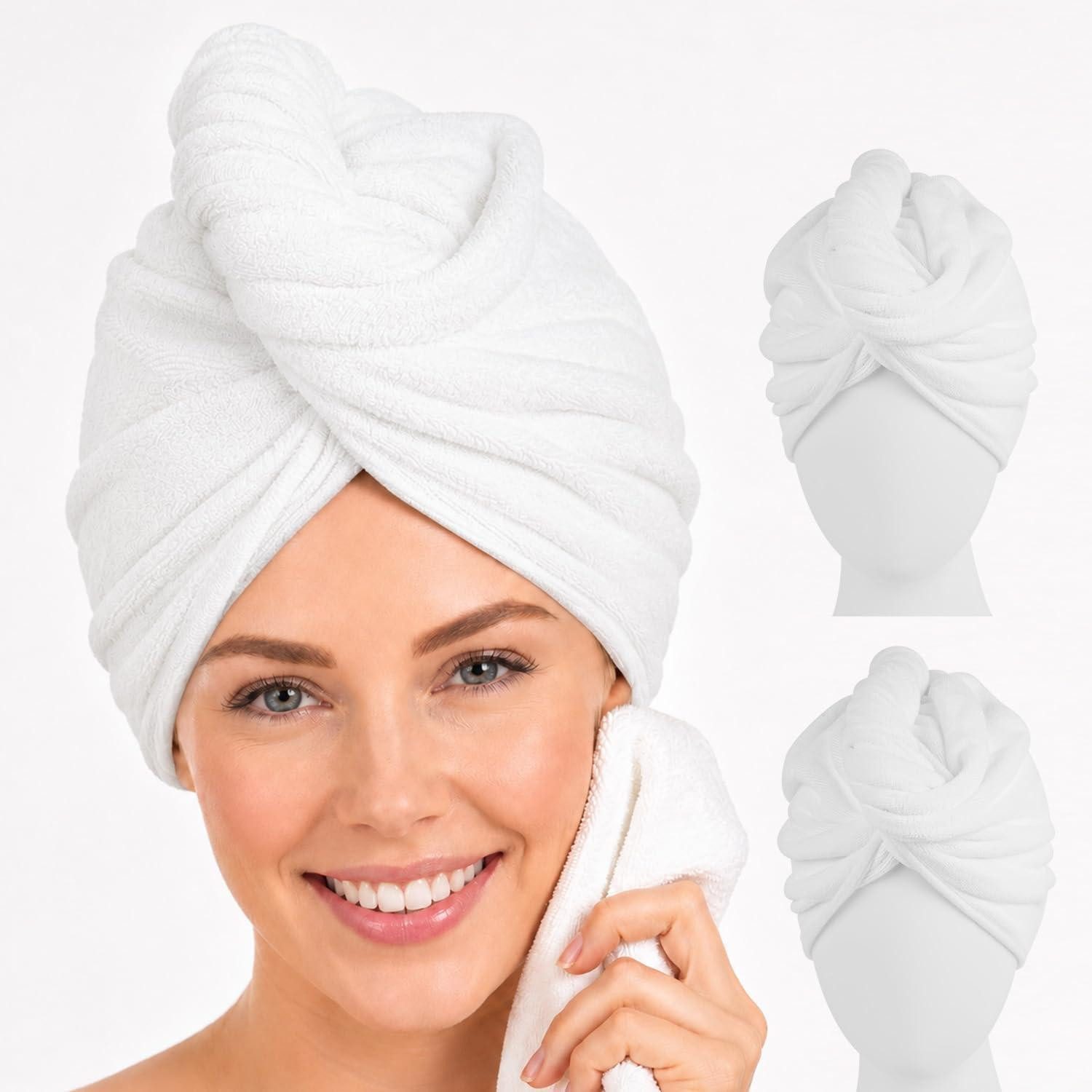 LuxusKollektion Handtuch Set Haarhandtuch mit Knopf 3er Set Weiß, (3-St)