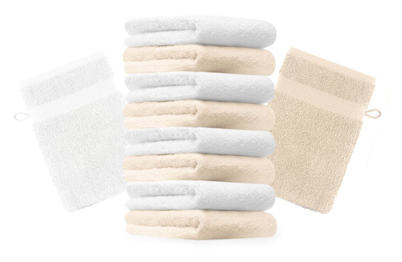Betz Waschhandschuh 10 Stück Waschhandschuhe Premium 100% Baumwolle Waschlappen Set 16x21 cm Farbe beige und weiß (10, 10-tlg)