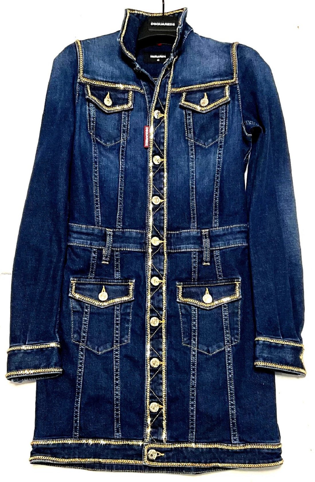 Dsquared2 Jeanskleid Dsquared2 Damen Kleid, DSQUARED2 Damen Jeanskleid, Langarmige Denim in unifarbe, Gold Deko