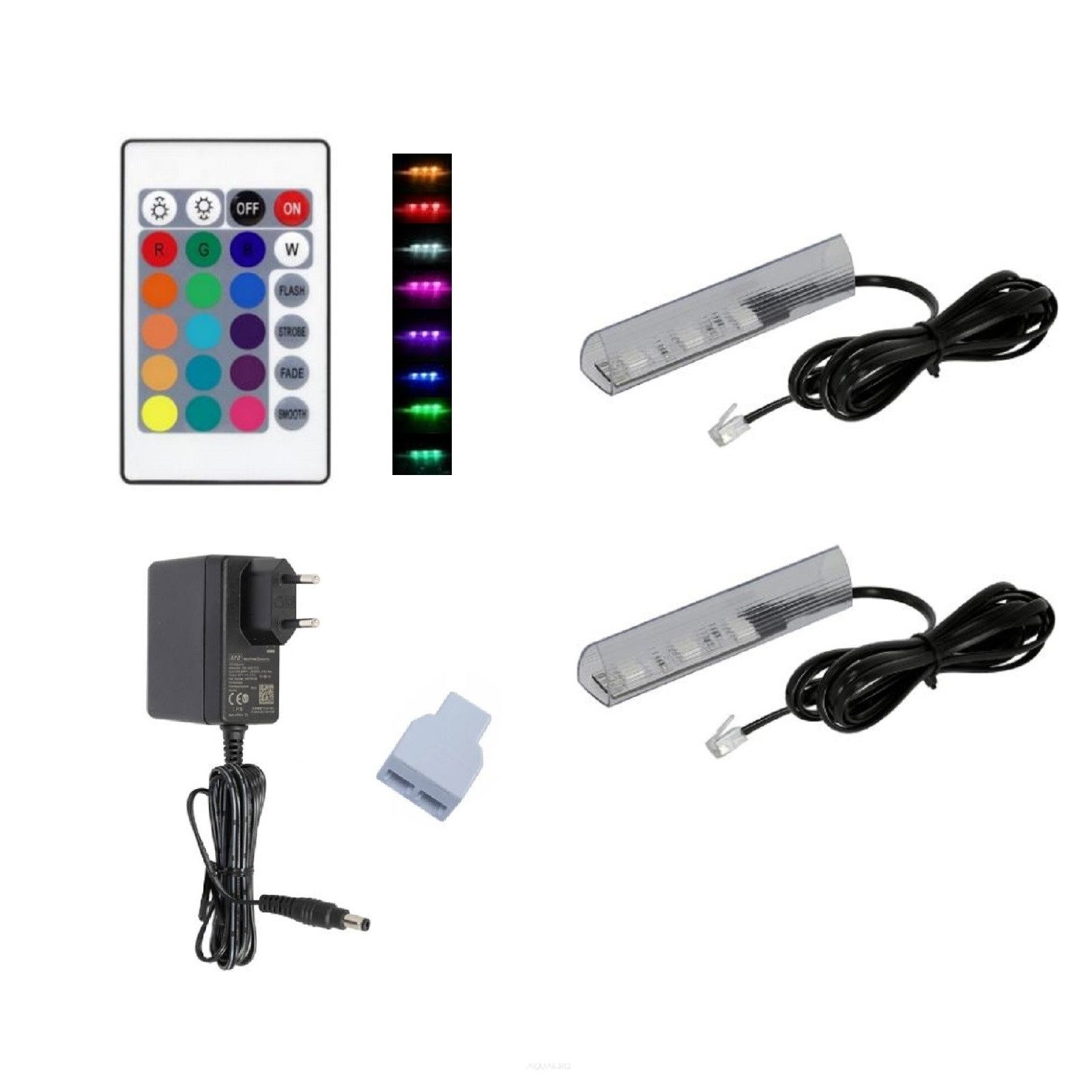 QLS LED Unterbauleuchte Schwarz 12V mit Fernbedienung 16 Farben Dimmbar, LED fest integriert, Set Glaskantenbeleuchtung SMD 5050 RGB