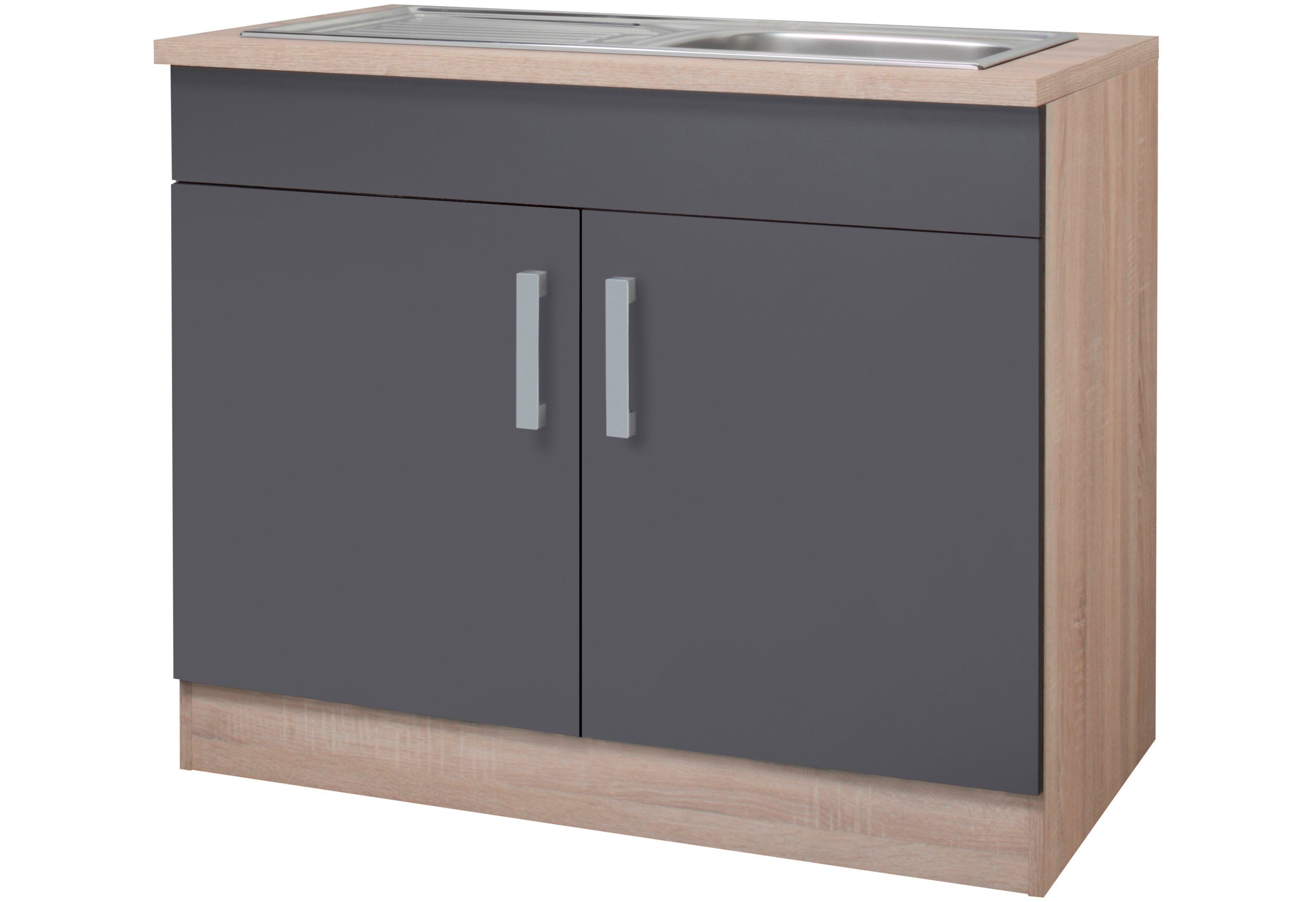 HELD MÖBEL Spülenschrank Toronto, Breite 100 cm anthrazit/ eiche | Spülenschränke