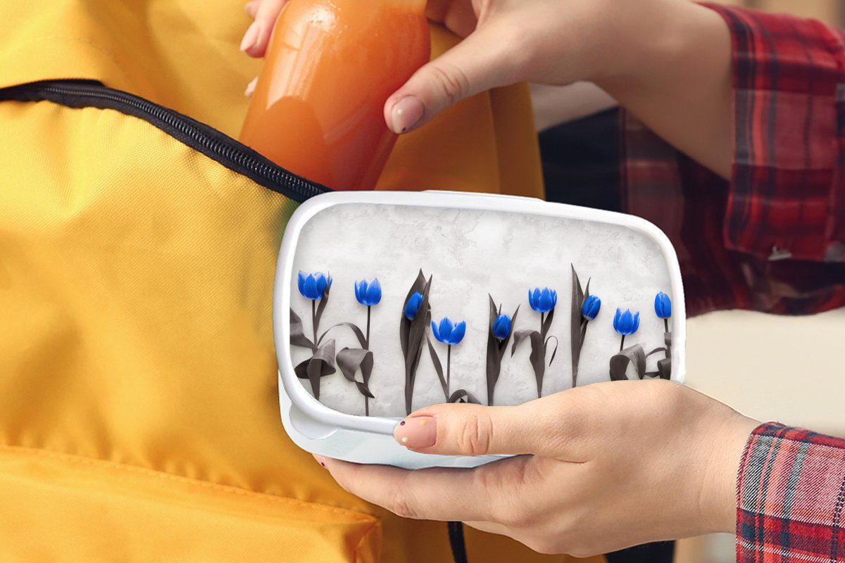 Erwachsene, für (2-tlg), - Tulpen Kunststoff, Mädchen und Kinder Brotbox und Blumen Blau, weiß für Lunchbox MuchoWow Jungs - Brotdose,