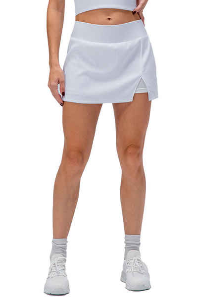 B.X Sweatrock Damen-Tennisrock mit hoher Taille, figurbetontem Seitenschlitz Schlichter modischer hochelastischer Sportrock gefütterten Taschen