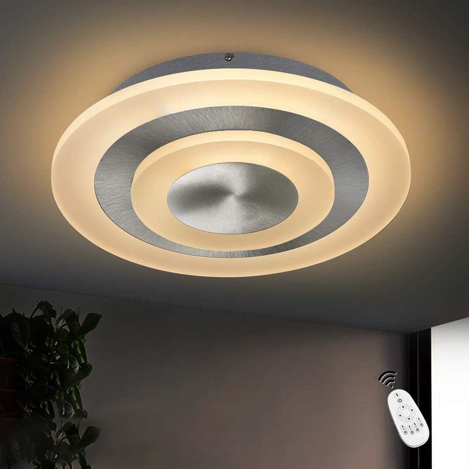 ZMH LED Deckenleuchte »Deckenlampe Dimmbar stufenlos mit Fernbedienung für  Wohnzimmer, Schlafzimmer, Büro, Küche Nickel Matt«, LED fest integriert,  Dimmbar