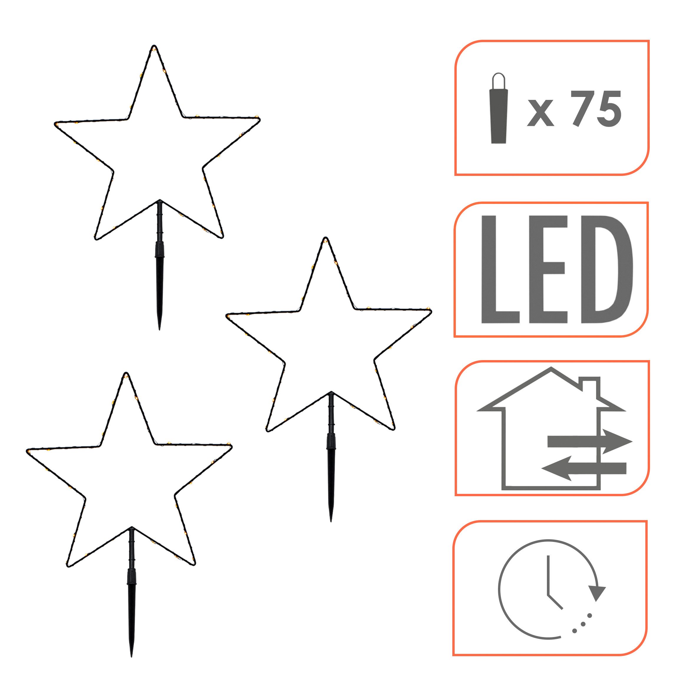 Spetebo Gartenstecker LED Stern Batterie betrieben für Innen und Außen (Set, 1-St., 3 - Sterne) mit Timer funktion