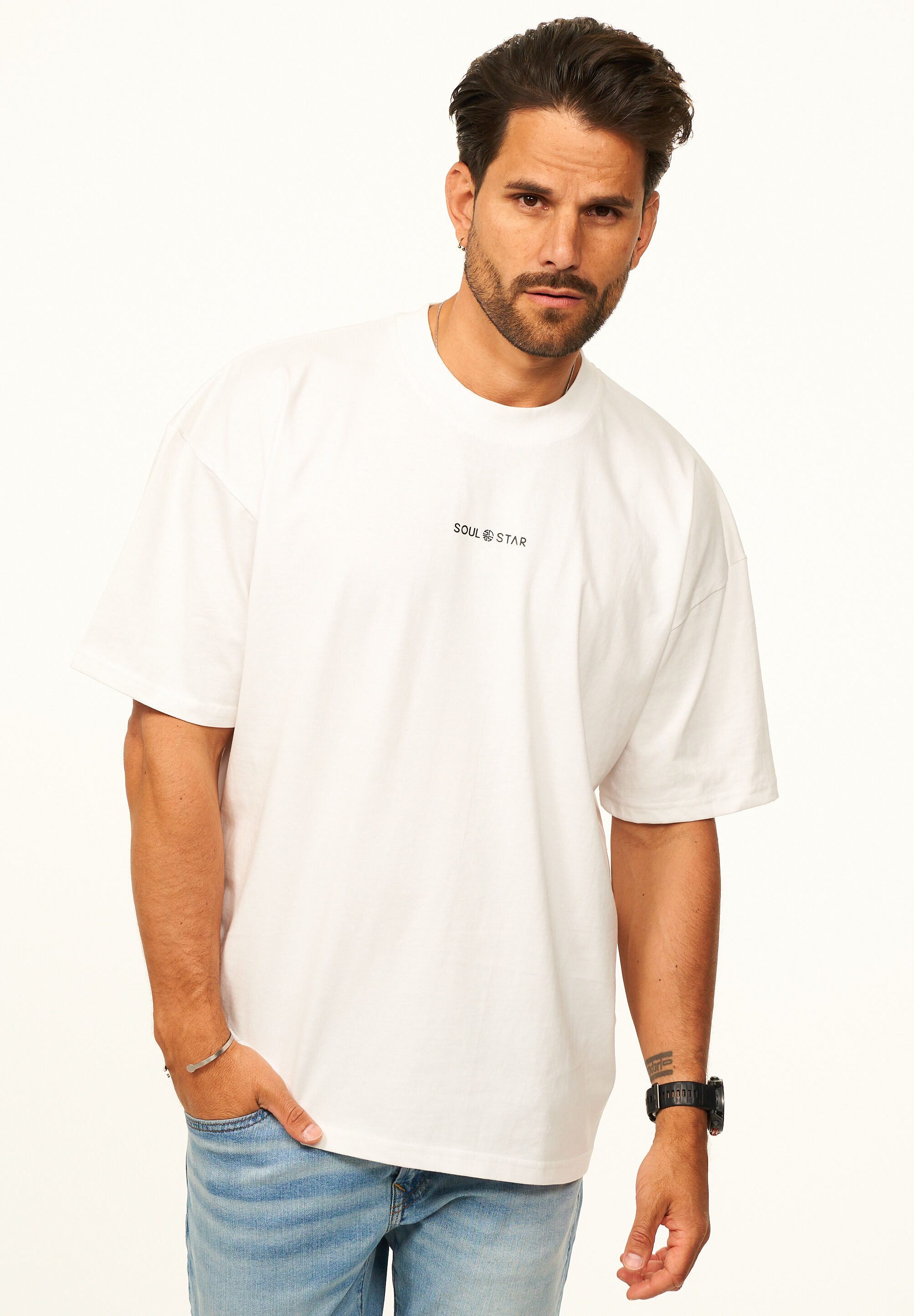 SOULSTAR T-Shirt im Oversize Fit - Herren Kurzarm Shirt mit Rundhals-Ausschnitt Basic Oberteil Crew-Neck kurzärmlig aus 100% Baumwolle für Männer