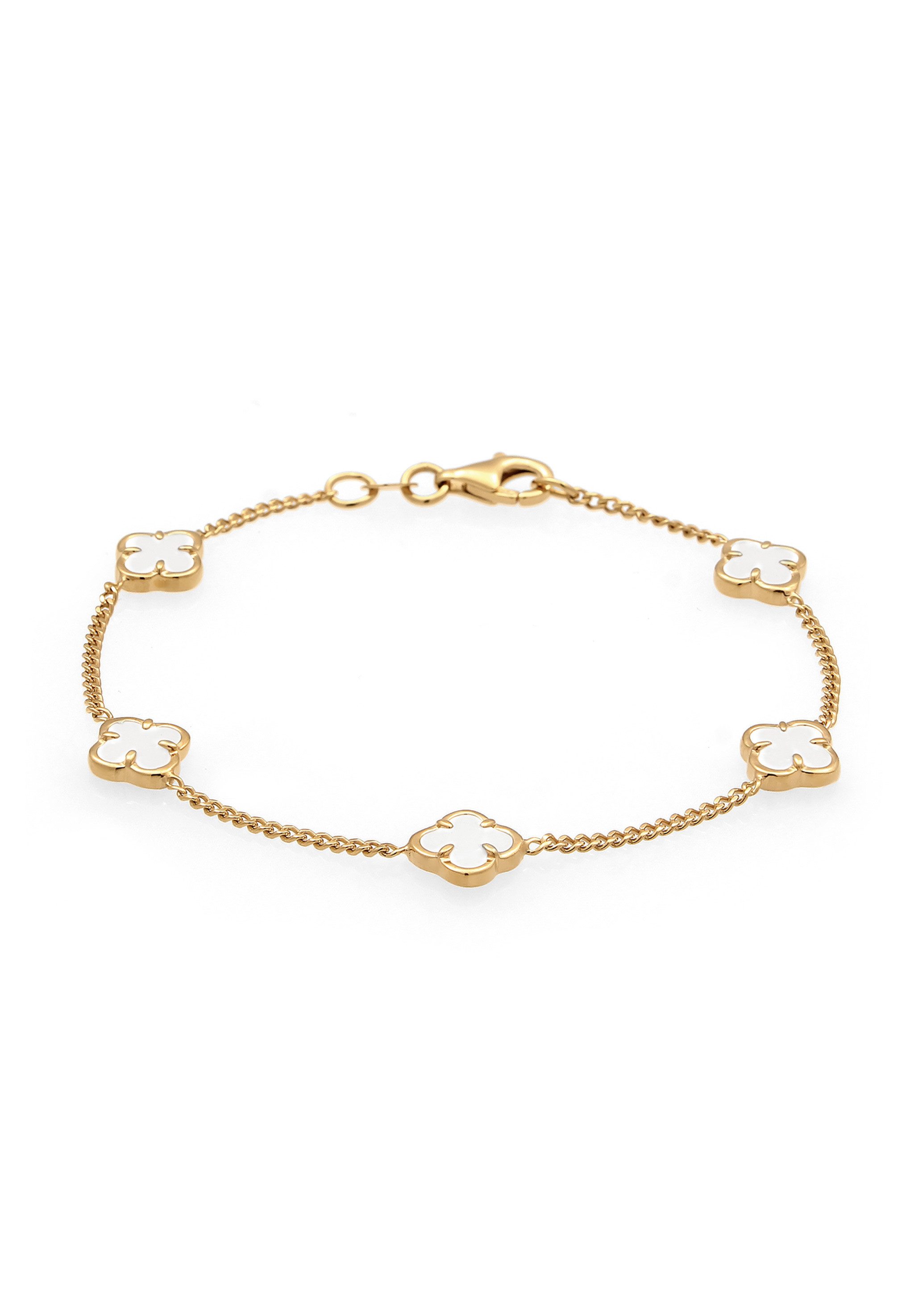 Elli Armband Kleeblatt Emaille Weiß 925 Sterling Silber vergoldet (kein Set, 1-tlg)