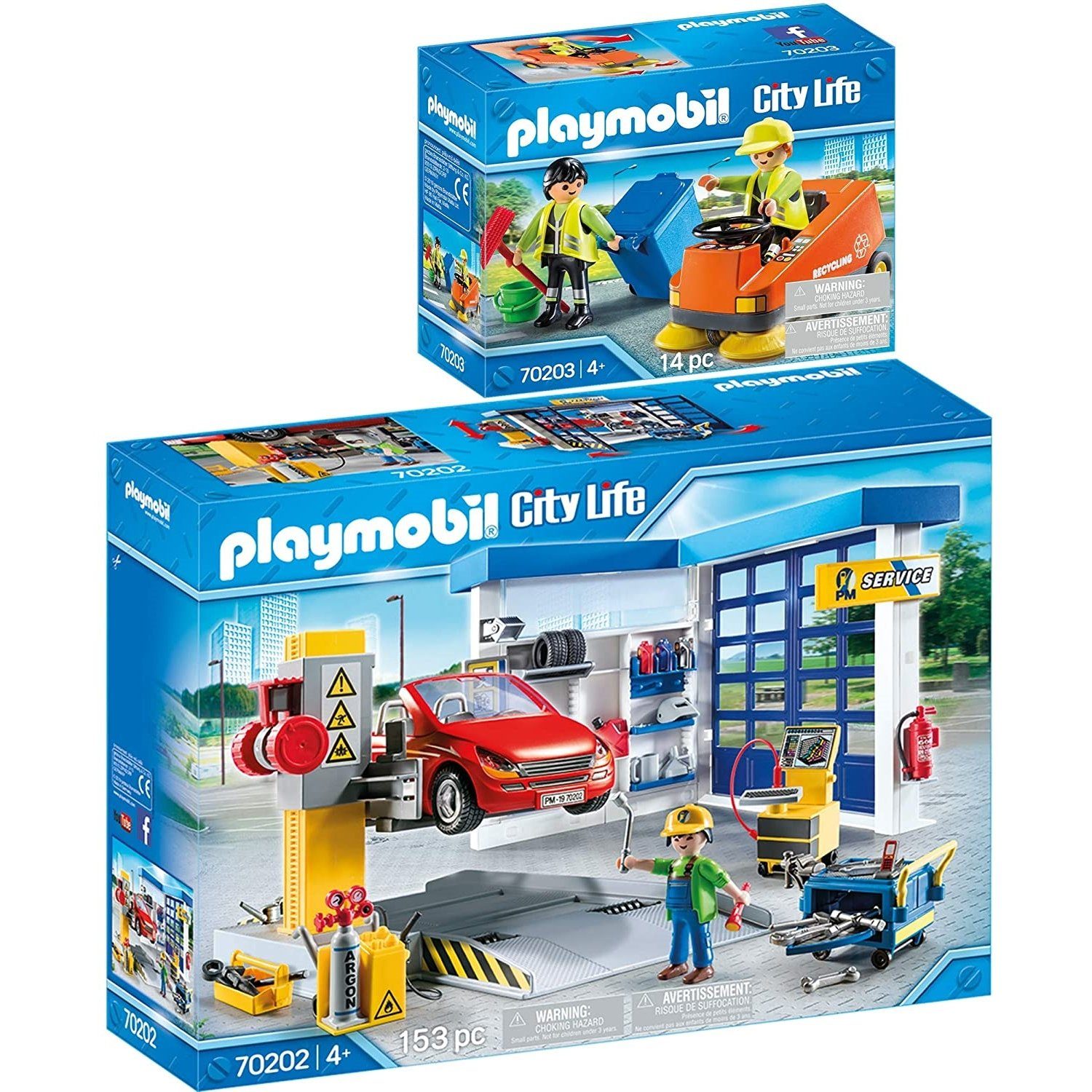 Playmobil® Spielbausteine »70202 70203 City Life 2er Set Autowerkstatt +  Kehrmaschine«