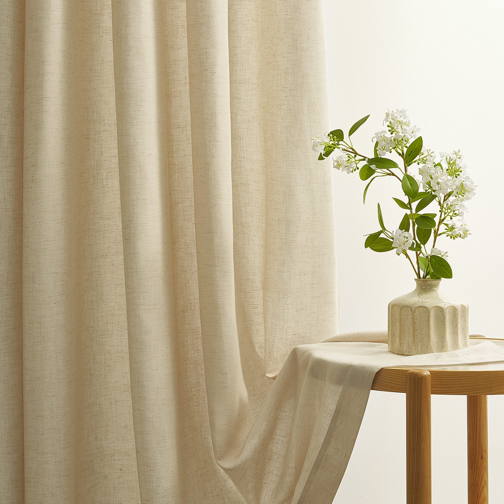 Topfinel Gardine Leinenoptik Gardinen mit Ösen Vorhänge für Wohnzimmer (2 St), Ösen, halbtransparent, vorhänge kinderzimmer halbtransparent Flachsfarbe 140x240  – Bild 2 von 5