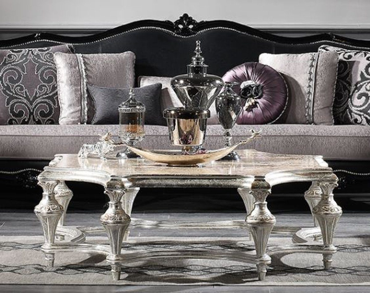 Casa Padrino Couchtisch Luxus Barock Couchtisch Antik Silber 134 x 134 x H. 46 cm - Prunkvoller Massivholz Wohnzimmertisch - Luxus Qualität