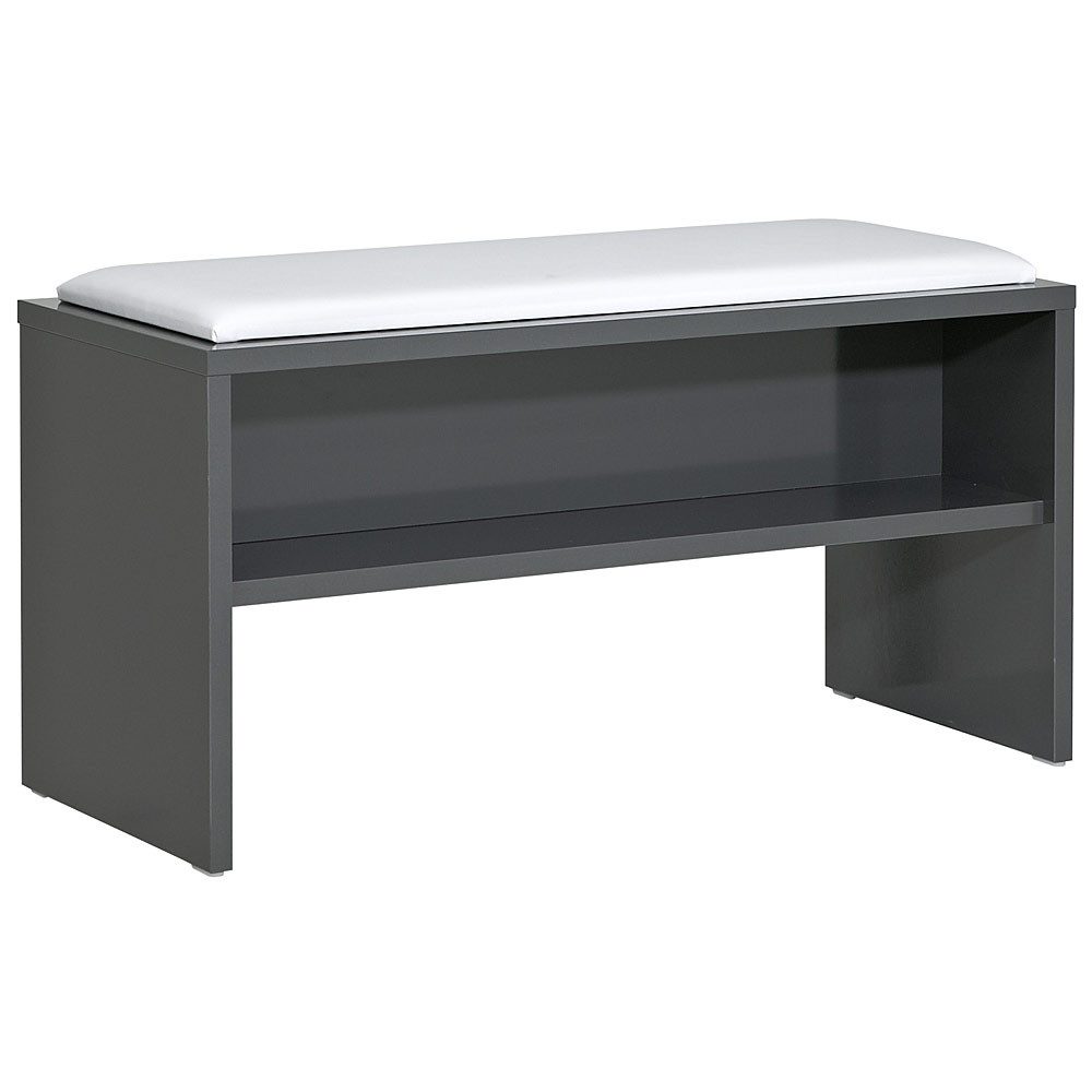 Lomadox Sitzbank SOLINGEN-66, Badezimmer Bank anthrazit Hochglanz 90x48x40 cm, mit Sitzkissen weiß