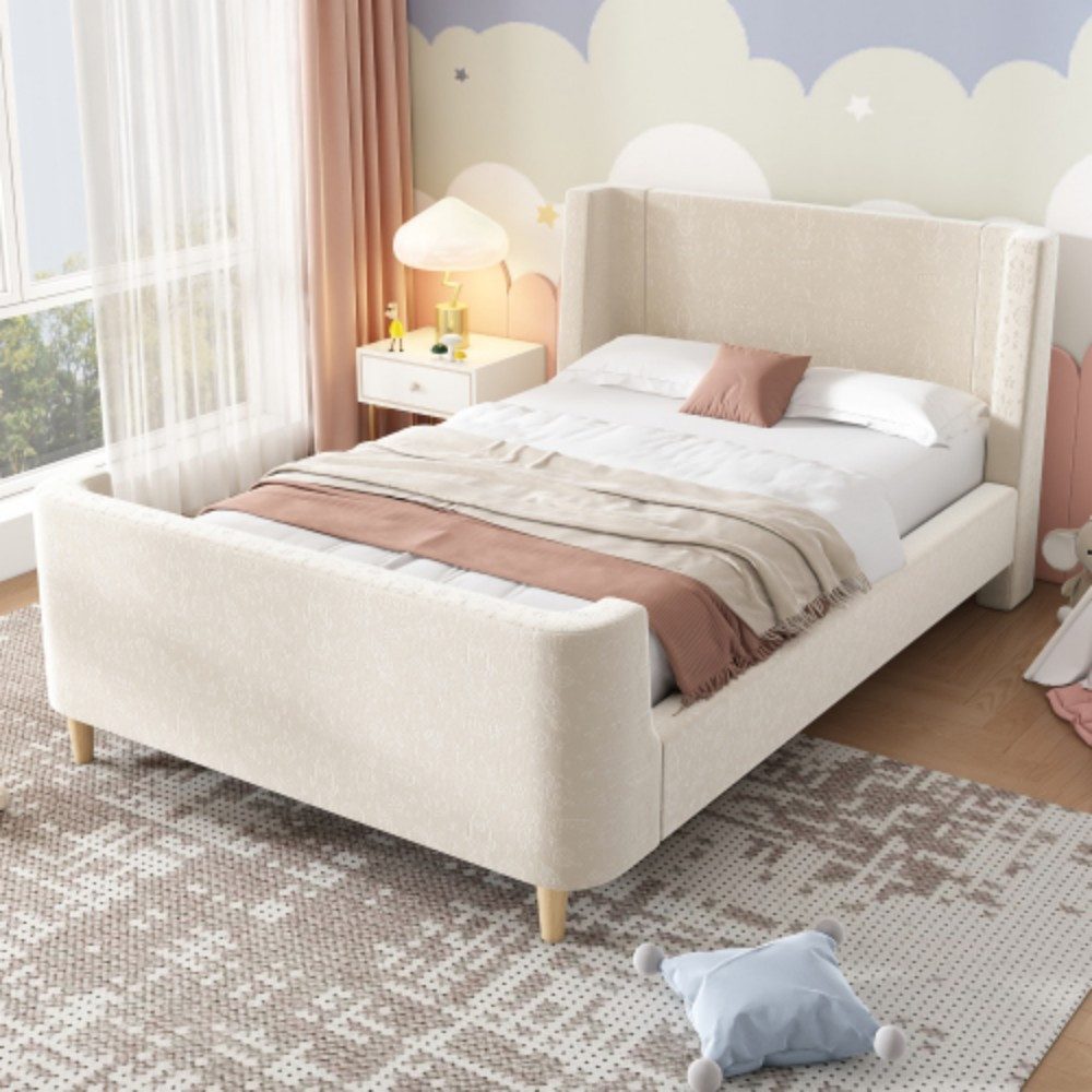 SIKAINI Polsterbett Polsterbett, 90x200 cm, in Beige, aus Samt (set, 1-tlg., Bettgestell ohne Matratze), Bettgestell mit Lattenrost