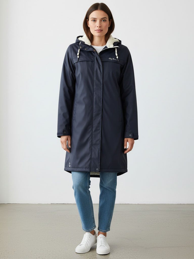 Dry Fashion Regenmantel Oslo Damen PU-Mantel Oslo mit Teddy-Fleece - Regenjacke wind- & wasserdicht