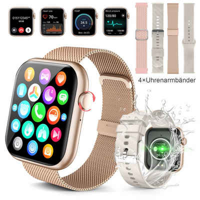 walkbee smartwatch,Fitness Tracker uhr für Damen Herren mit Telefonfunktion Smartwatch (5 cm/1.96 Zoll Full-Touch Zoll) IP67 Wasserdicht Fitness Uhr, 4 Austauschbare Armbänder