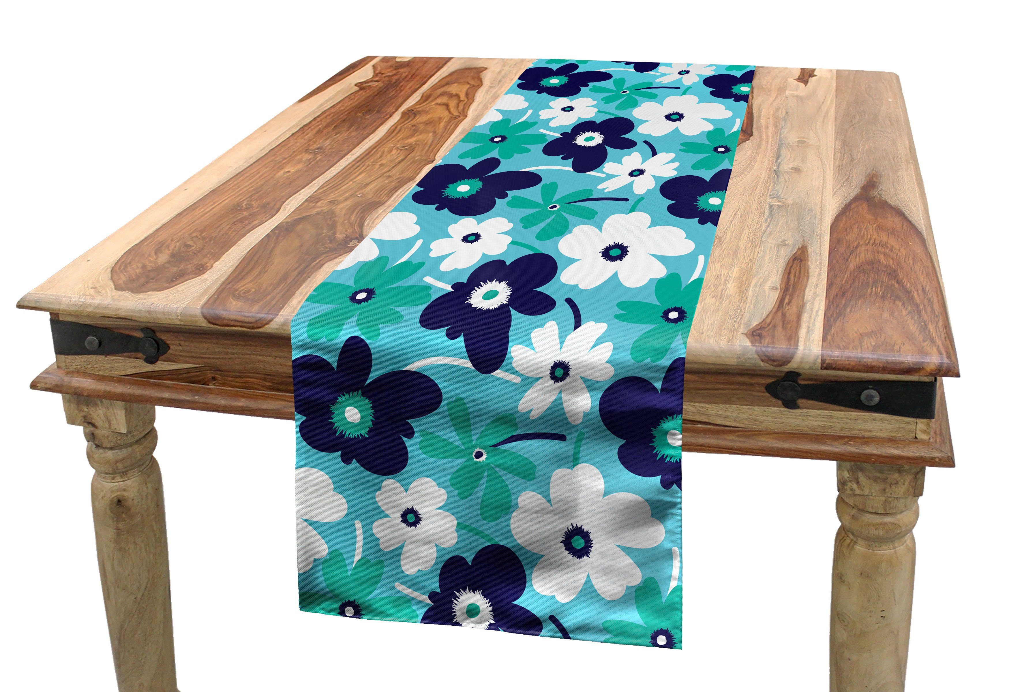 Abakuhaus Tischläufer, Rechteckiger Wasser Frühlingsblumen Küche Tischläufer Dekorativer Esszimmer