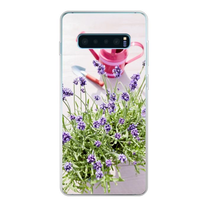 MuchoWow Handyhülle Gießkanne - Blumen - Lavendel Phone Case Handyhülle Samsung Galaxy S10+ Silikon Schutzhülle
