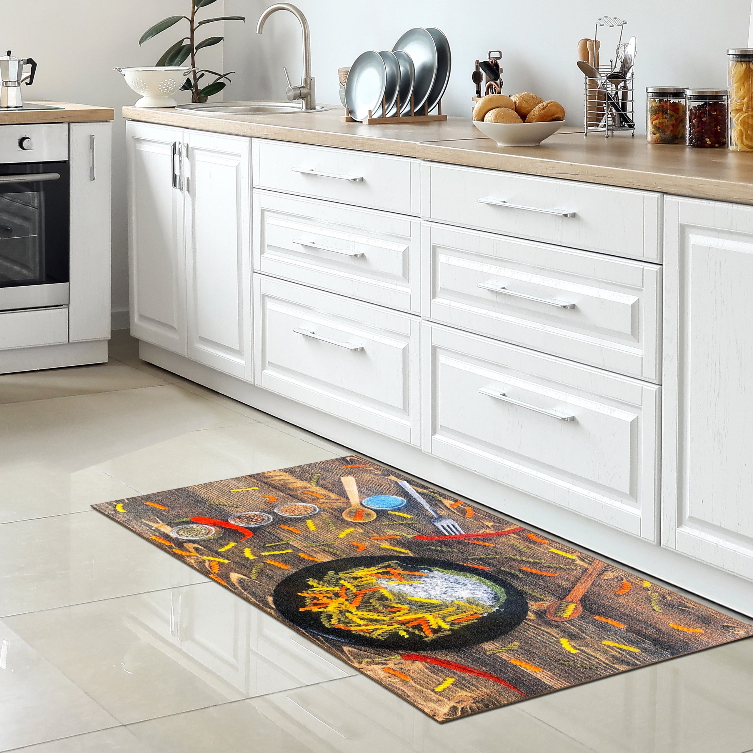 Carpetia Küchenläufer Küchenteppich Modern, rechteckig, Höhe: 5 mm, rutschhemmender Rücken, pflegeleicht, robust