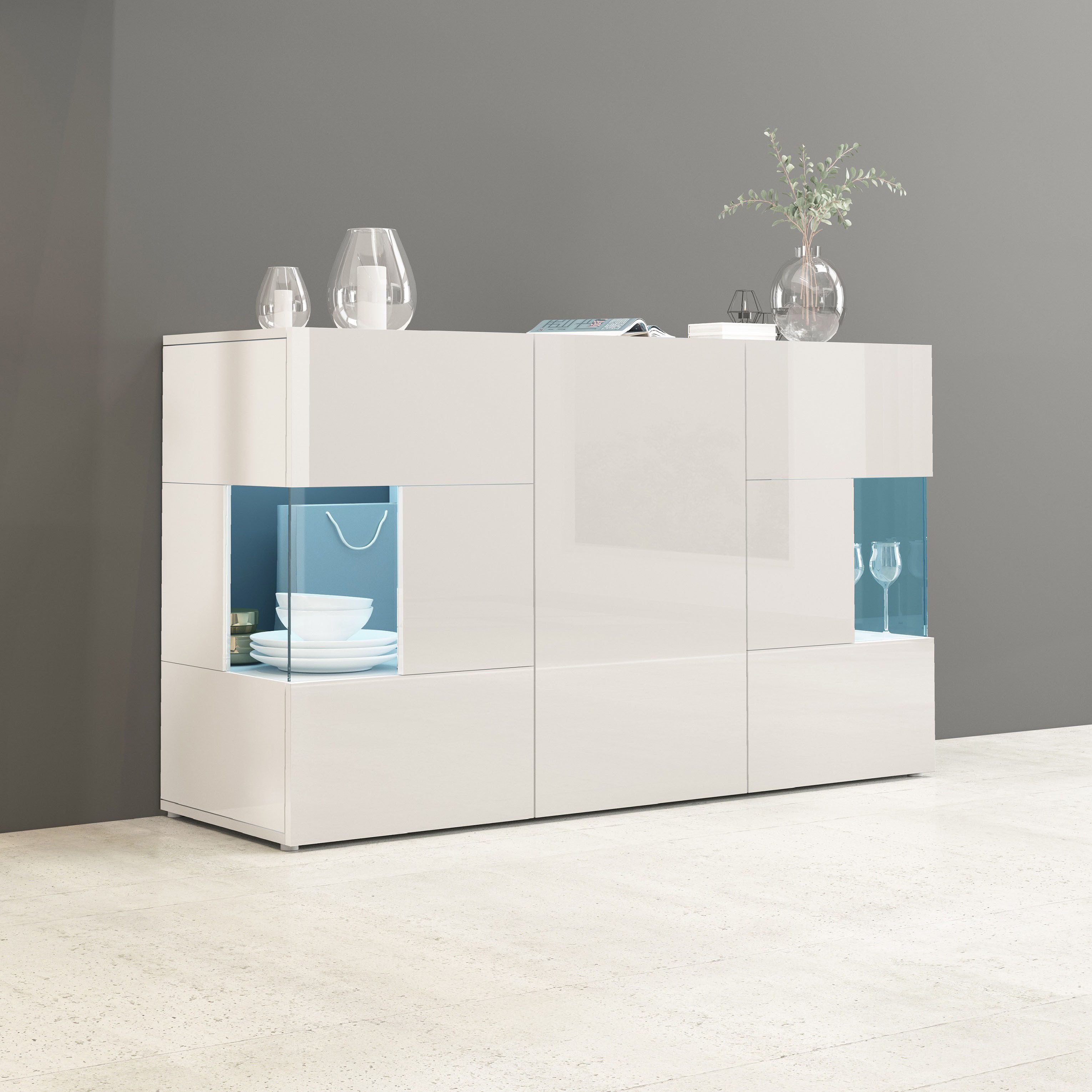 INOSIGN Sideboard Egypt, Kommode, Schrank, Kredenz, Vitrine grifflos, 3 Tür günstig online kaufen