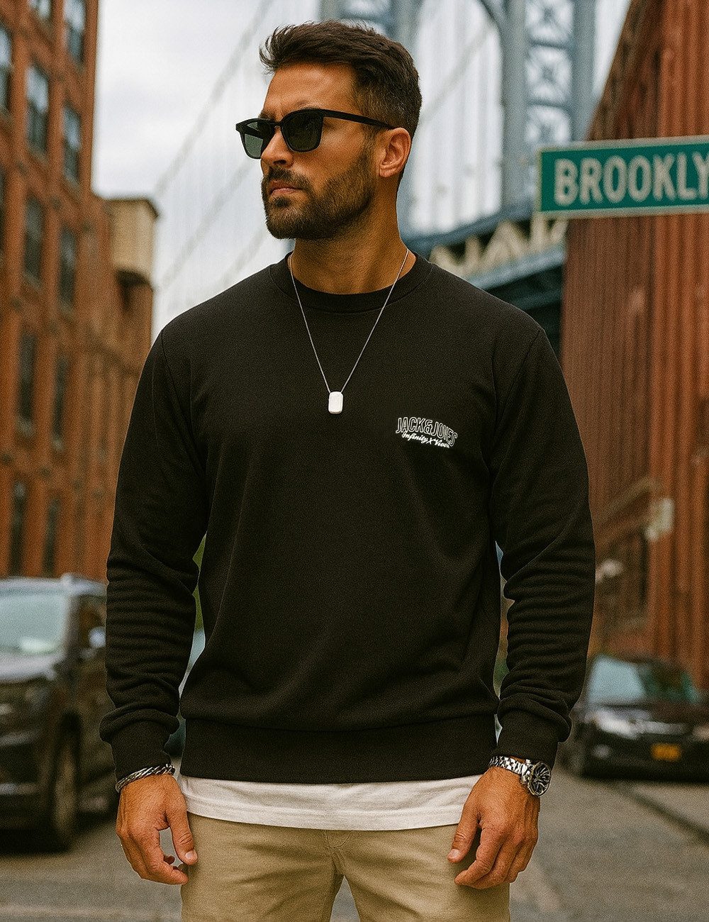 Jack & Jones Sweatshirt als Crew Neck Rundhalspullover im Regular-Fit Herren Sweatpullover mit Logoprint