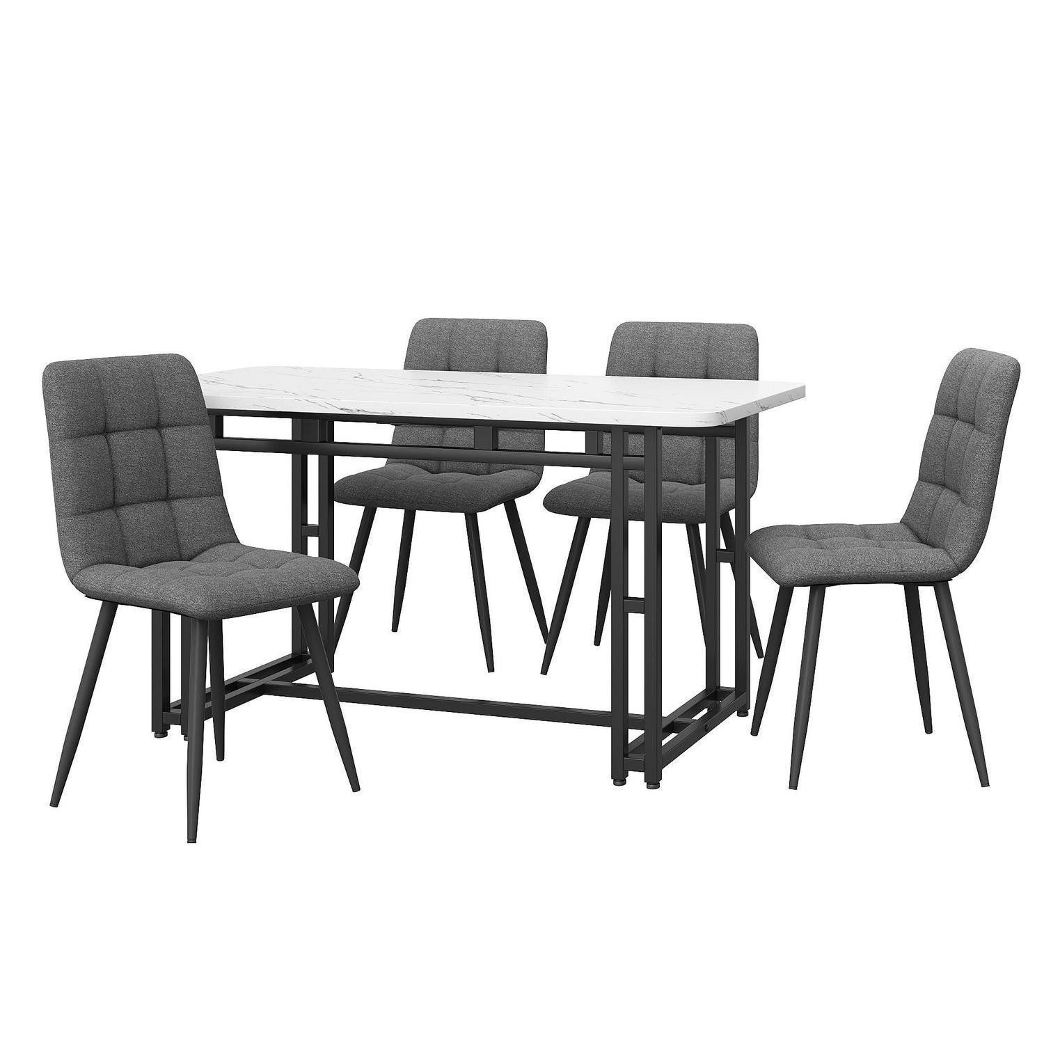 LuxusKollektion Essgruppe Essgruppe 4 Stühle rechteckig gepolstert grau schwarz Metallbeine