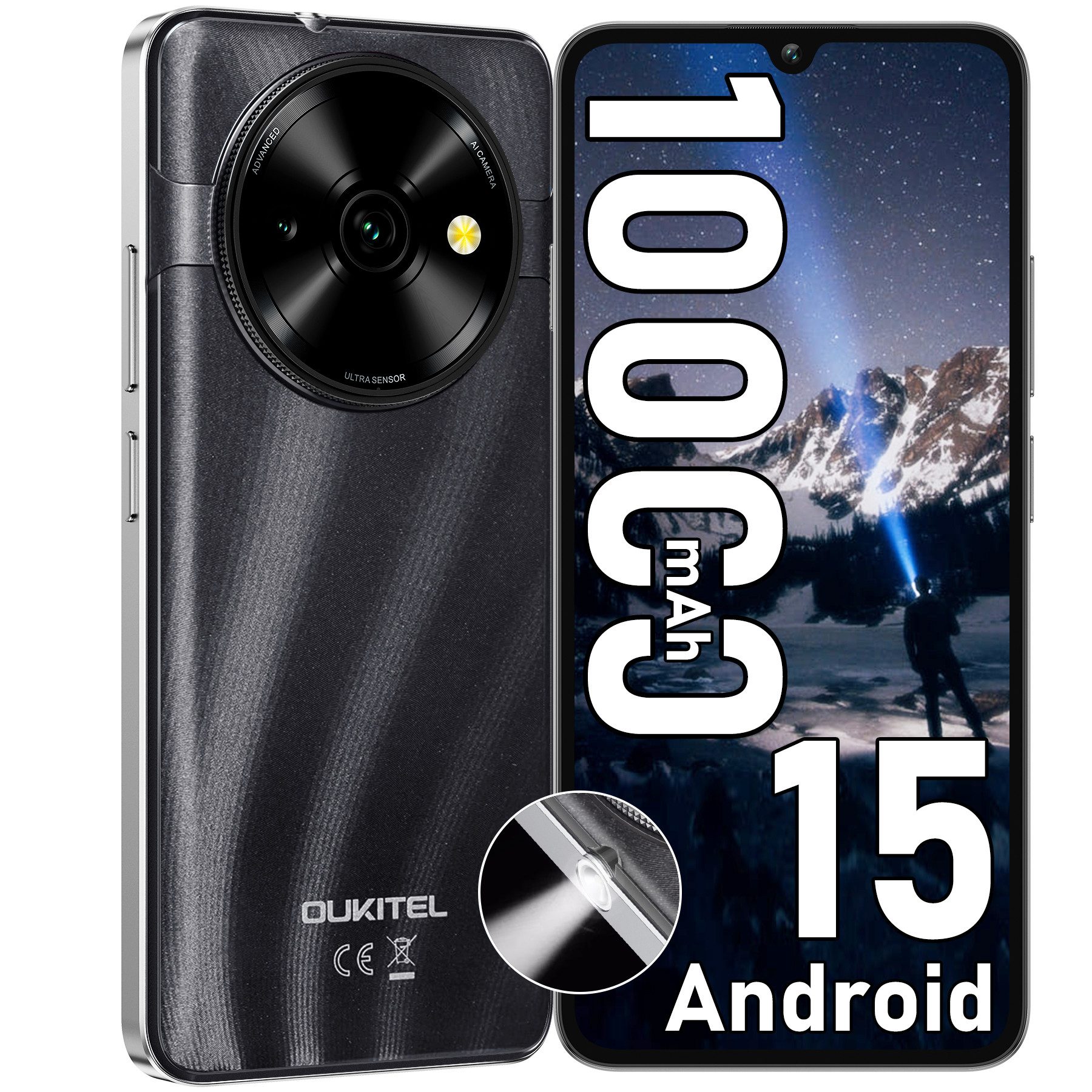 OUKITEL C59 Android 15 Smartphone (17,48 cm/6.88 Zoll, 128 GB Speicherplatz, 13 MP Kamera, 10000mAh, 16GB RAM 128GB ROM, 6,88 Zoll HD+, GPS, 4G Dual SIM)