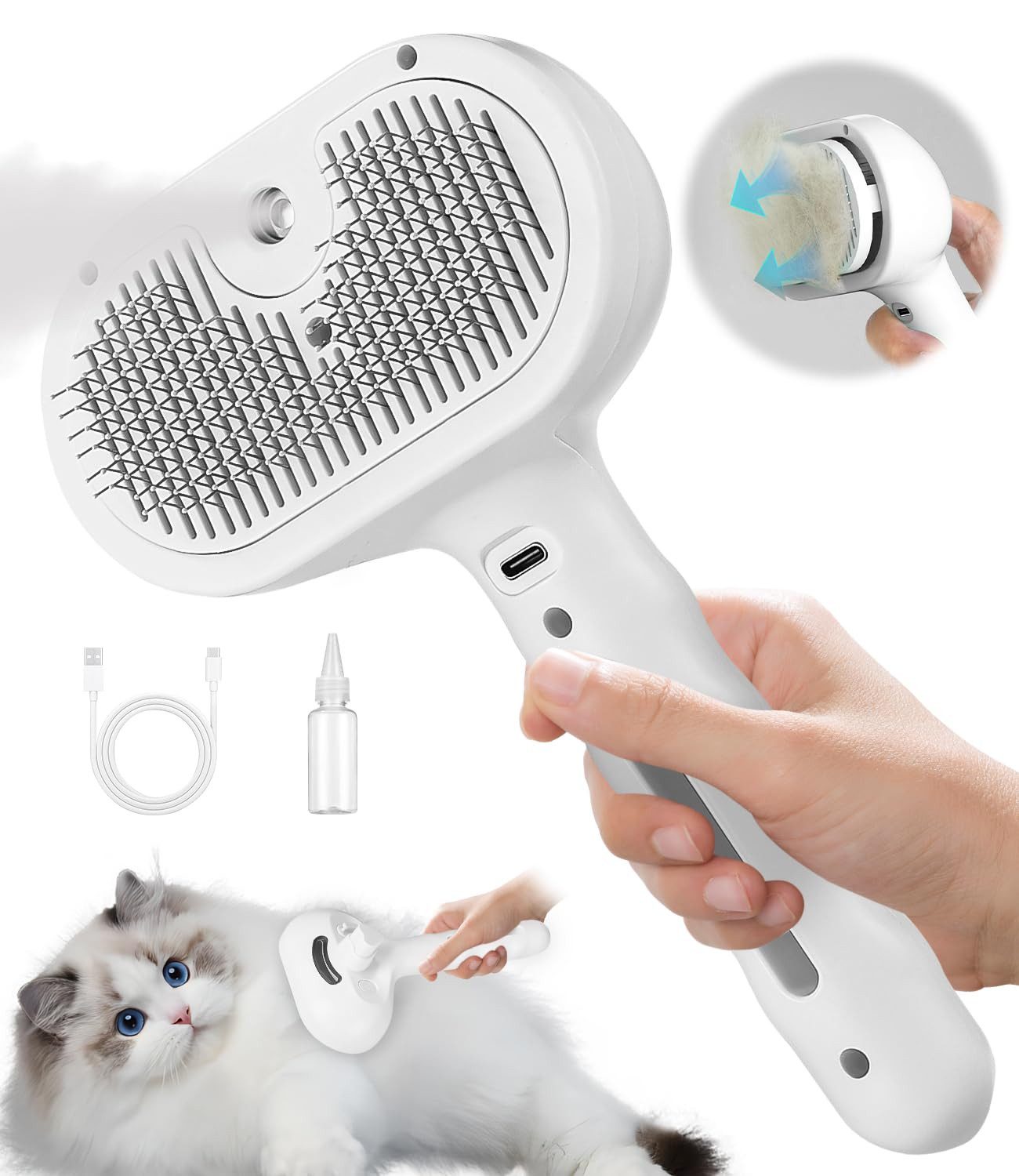 Forrlite Fellbürste Katzenbürste mit Dampf,Hundebürste, Sprühkamm für Katzen, Edelstahl