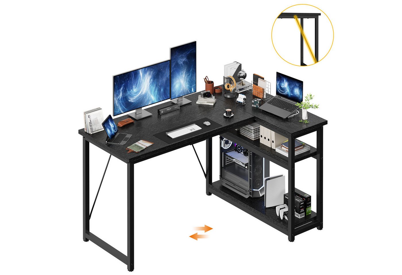 HOMALL Eckschreibtisch 100/120L Form mit Ablagefächern, 2 Tier DIY Lagerregalen Computertisch (L-formiger Schreibtischumit Regal,100/120/140/160cm,Geeignet fur Burotisch, Arbeitszimmer, Schlafzimmer), Schreibtisch,PC Tisch,Heimbüro
