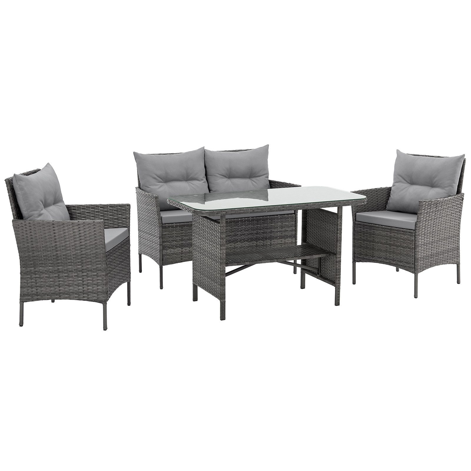 SVITA Garten-Essgruppe DALLAS, Polyrattan, 4-teilig, Outdoor Set, 2 Sessel, 2er-Sofa, Esstisch
