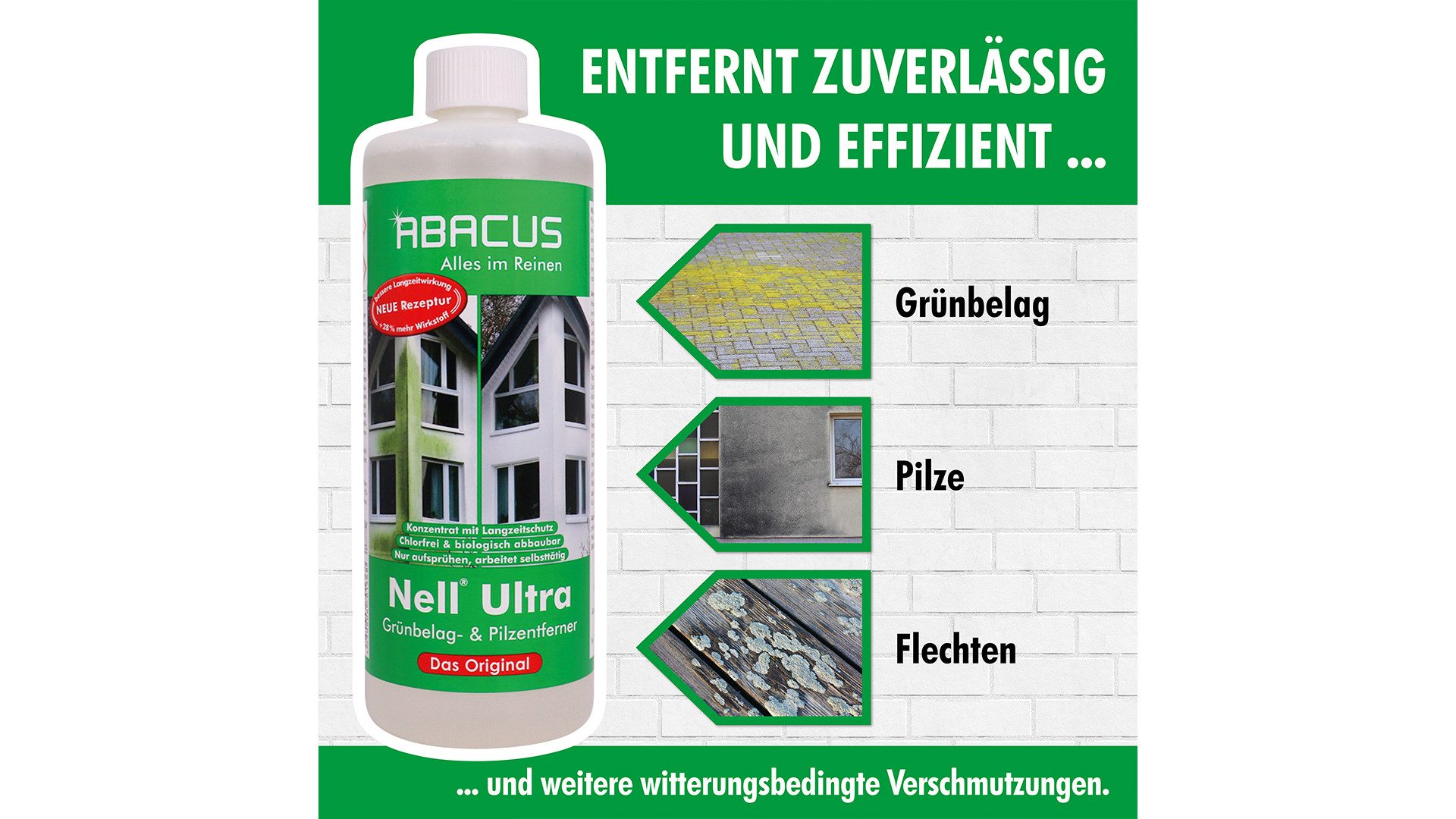 ABACUS Nell Ultra Algenentferner, Grünbelagentferner, Flechtenentferner Grünbelagentferner (5-St. Extrem starkes Konzentrat Selbsttätig mit Langzeitschutz)
