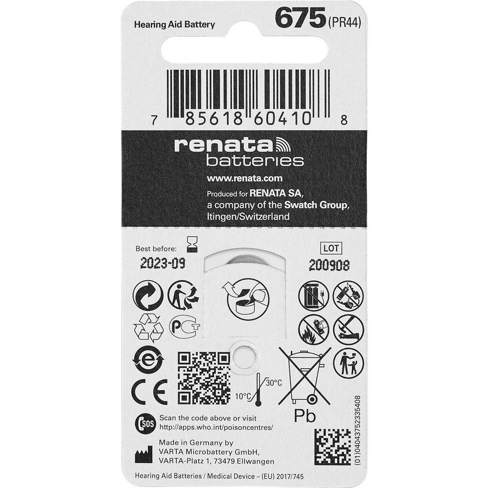 Renata Renata Knopfzelle ZA675 1.4 V 6 St. 660 mAh Zink-Luft Hearing Aid PR44 Knopfzelle
