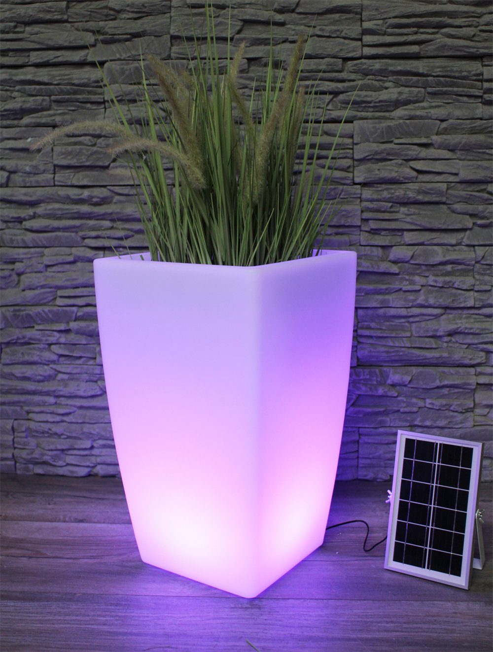 Arnusa Pflanzkübel Solar Blumenkübel LED Farbwechsel + Fernbedienung Akku,  Solarleuchte moderne Lampe