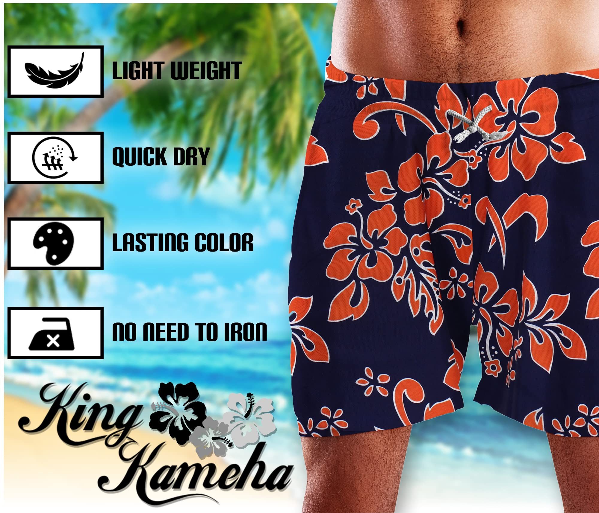 King Kameha Badeshorts Hibiscus Funky Hawaii Bade-Shorts Mesh-Einsatz Verschluss Kordelzug Mit integriertem Mesh-Innenslip für extra Komfort