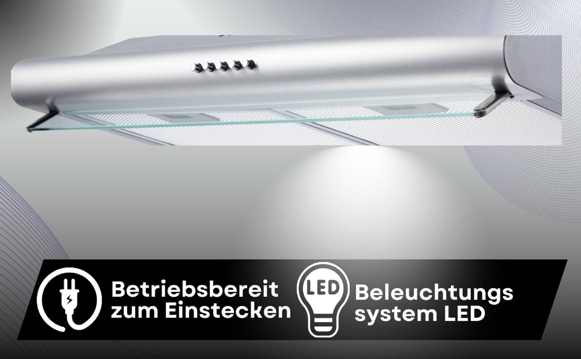PKM Unterbauhaube KHU-601 60cm Glaswrasenschirm Dunstabzugshaube Umluft Abluft LED Serie KHU-601 Moderne Edelstahl Küchenhaube mit herausnehmbaren Fettfiltern – Bild 5 von 5