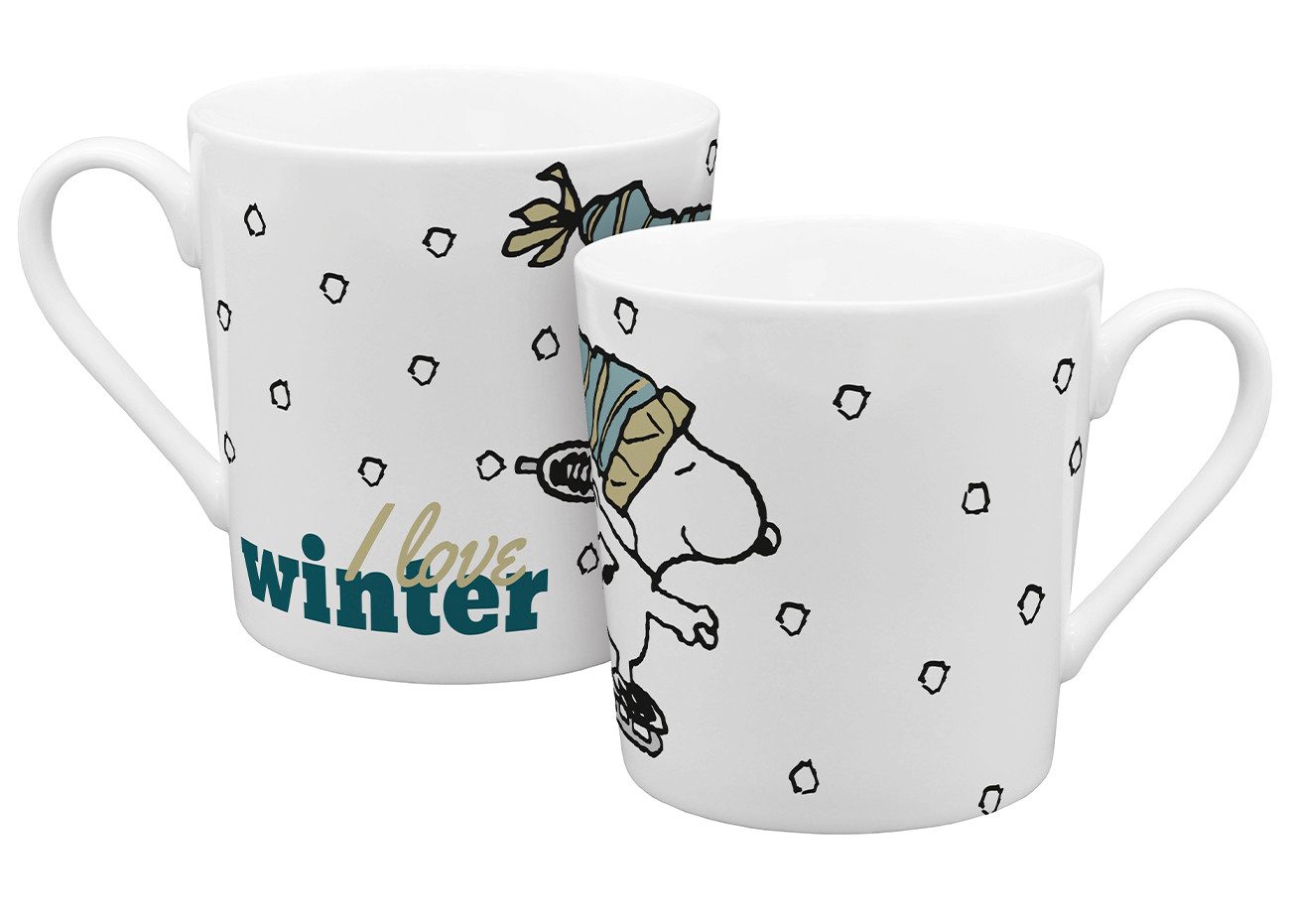 Geda Labels GmbH Tasse Peanuts Winter, Porzellan, Weiß, 350ml, spülmaschinengeeignet