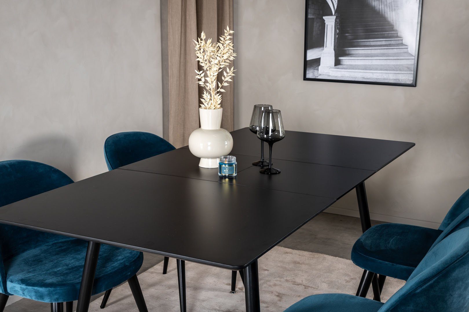 Tisch schwarz;blau;schwarz (5-tlg) ausziehbarer L, Essgruppe ebuy24 Essgruppe Esstisch SilarBLExt