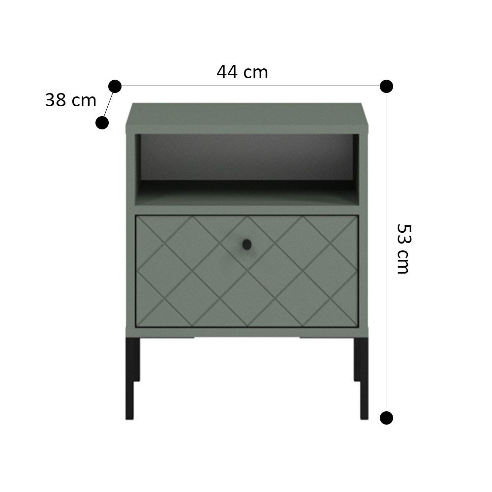 Feldmann-Wohnen Nachtschrank Vitoria (2 Schubladen, 2 offene Fächer, 2-St., moderne Optik, 2er-Set, Metallfüße, Knopfgriffen) 2er-Set Nako 44x38x53cm grün