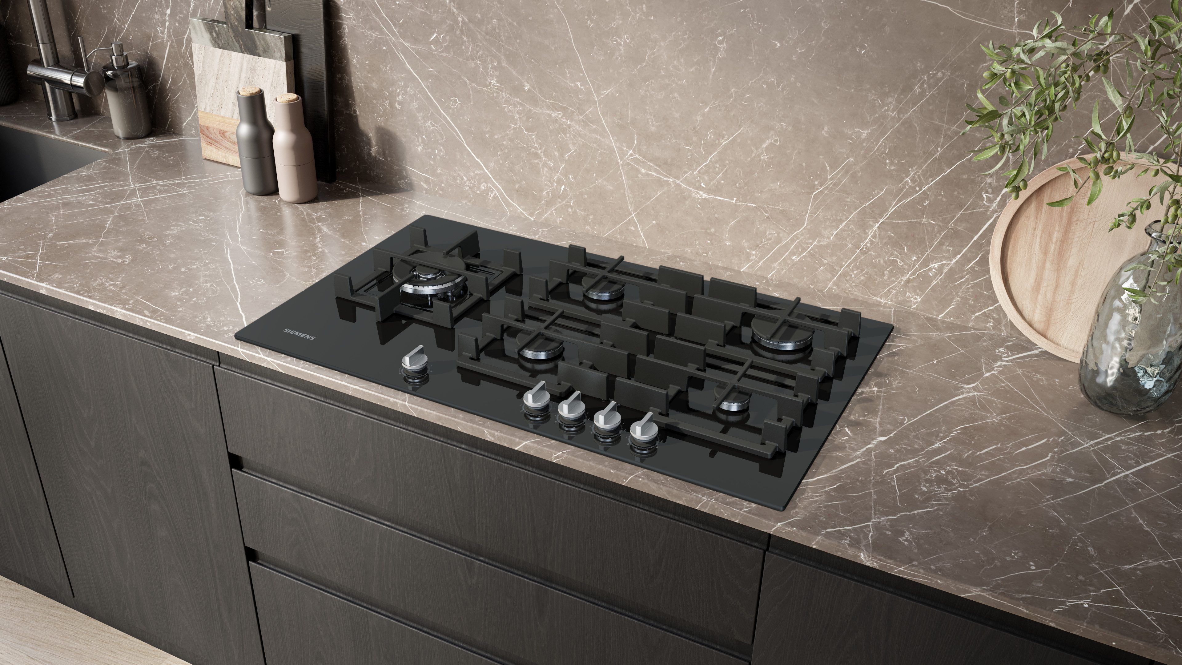 SIEMENS Gas-Kochfeld iQ700 ER9A6SH40, Präzise stepFlame Technologie & komfortables cookConnect System