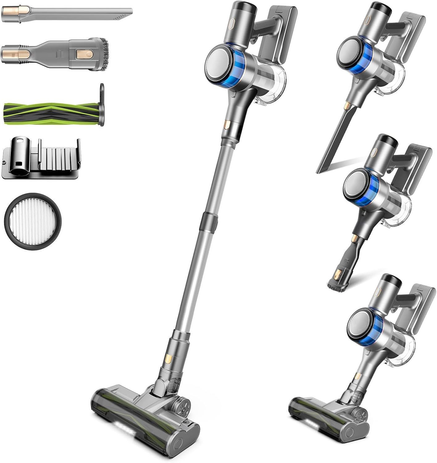 INSE Bodenstaubsauger S9X 400W&45kPa, Dreifarbiger Ring, LED-Display, abnehmbare Akku, 400 W, beutellos, 4 Saugmodi,55Min. Laufzeit, Anti-Tangle-Bürste,rotierender Bürstenkopf