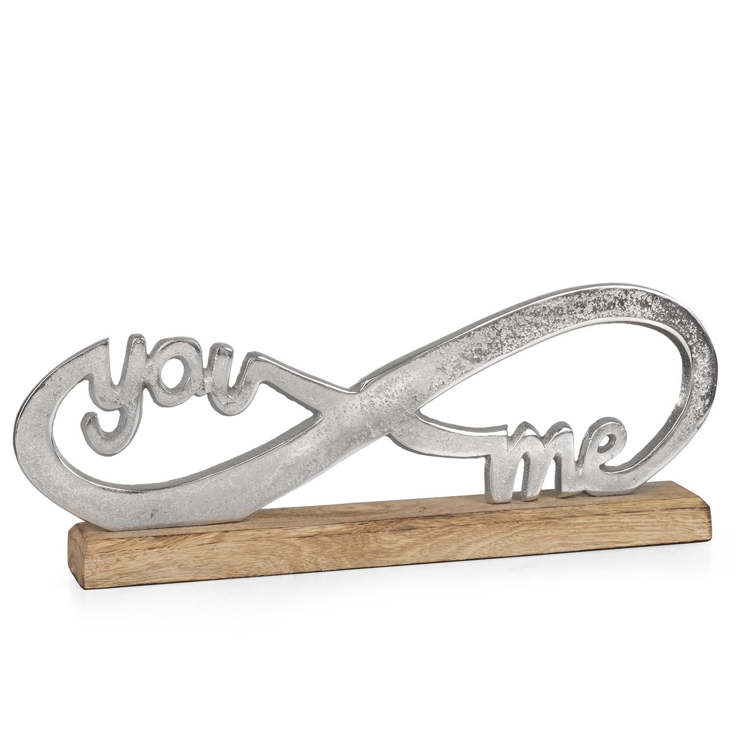 Moritz Skulptur YOU & ME Infinity Figur Silber auf Holzsockel Deko, Holz, Tischdeko, Fensterdeko, Wanddeko, Holzdeko, Weihnachtsdeko