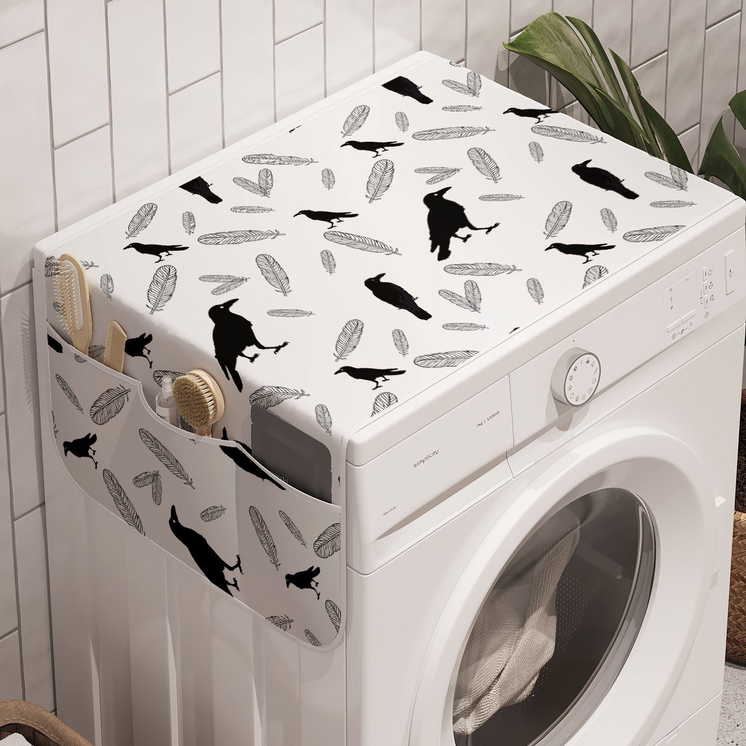 Abakuhaus Badorganizer Anti-Rutsch-Stoffabdeckung für Waschmaschine Federn Schwarze Goth Trockner, Vögel Krähe und und