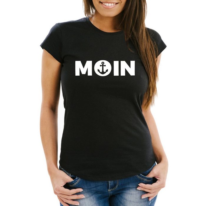 MoonWorks Print-Shirt Trendiges Damen T-Shirt Moin mit Anker Slim Fit Moonworks® mit Print