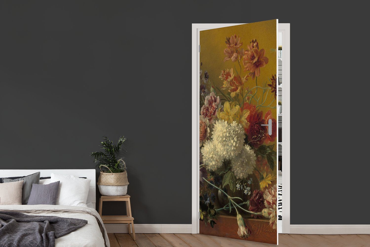 Matt, (1 Os, MuchoWow 75x205 Gemälde cm bedruckt, Fototapete Türtapete mit - für Tür, Stilleben Blumen G.J.J Türaufkleber, von St), Van