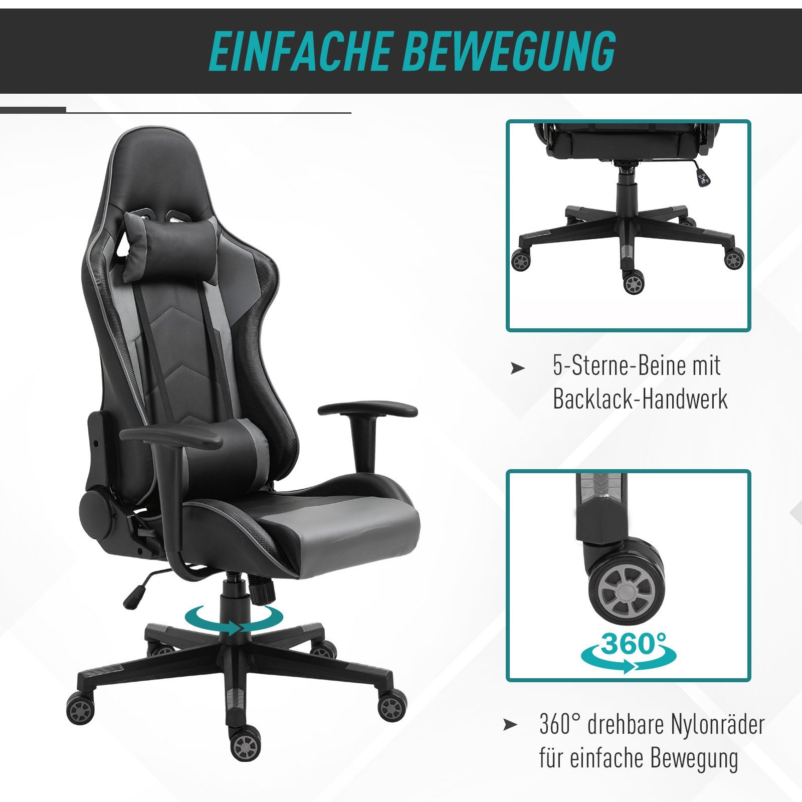 Vinsetto Schreibtischstuhl Gamingstuhl ergonomisch