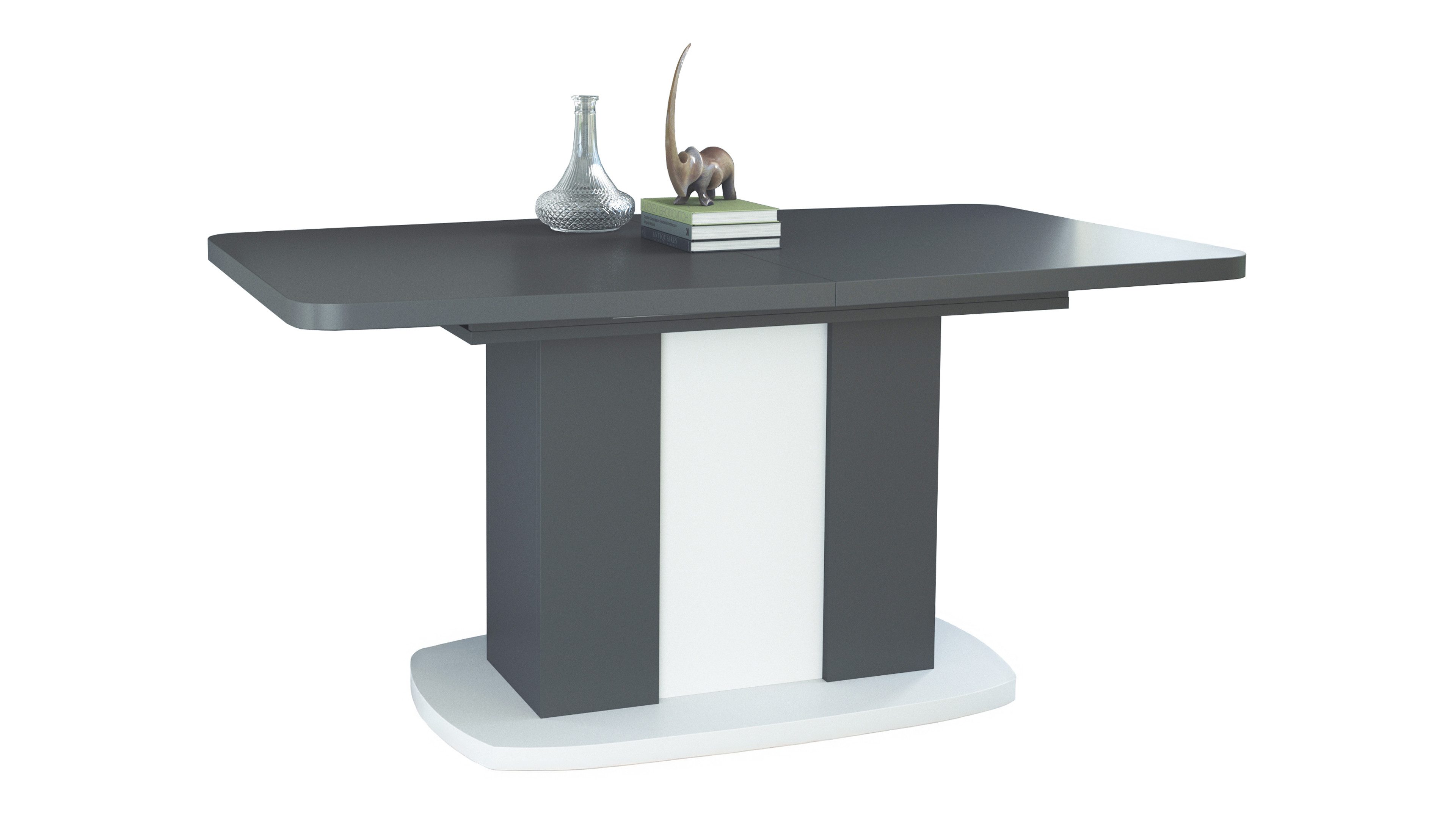 Vladon Esstisch Abgerundet (Esstisch, ausziehbar 140 - 180 / 160 - 200 x 75 x 90 cm), in Weiß / Beton, Weiß / Anthrazit, Anthrazit / Weiß verfügbar