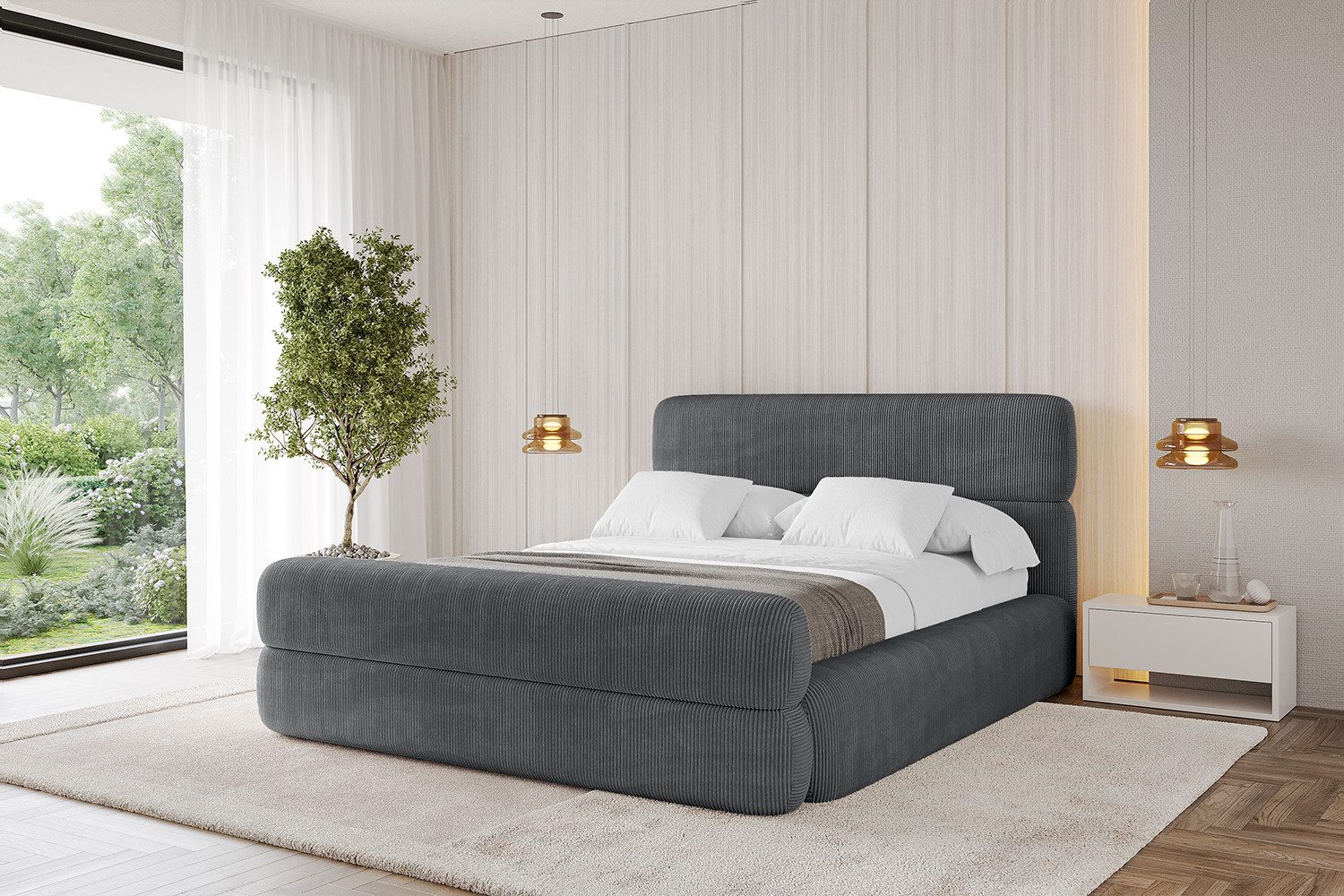 ALTDECOR Polsterbett ENORA-Z (Polsterbett mit Bettkasten und Lattenrost, Boxbett mit Matratze), Doppelbett mit Stauraum, Bett mit Kopfteil