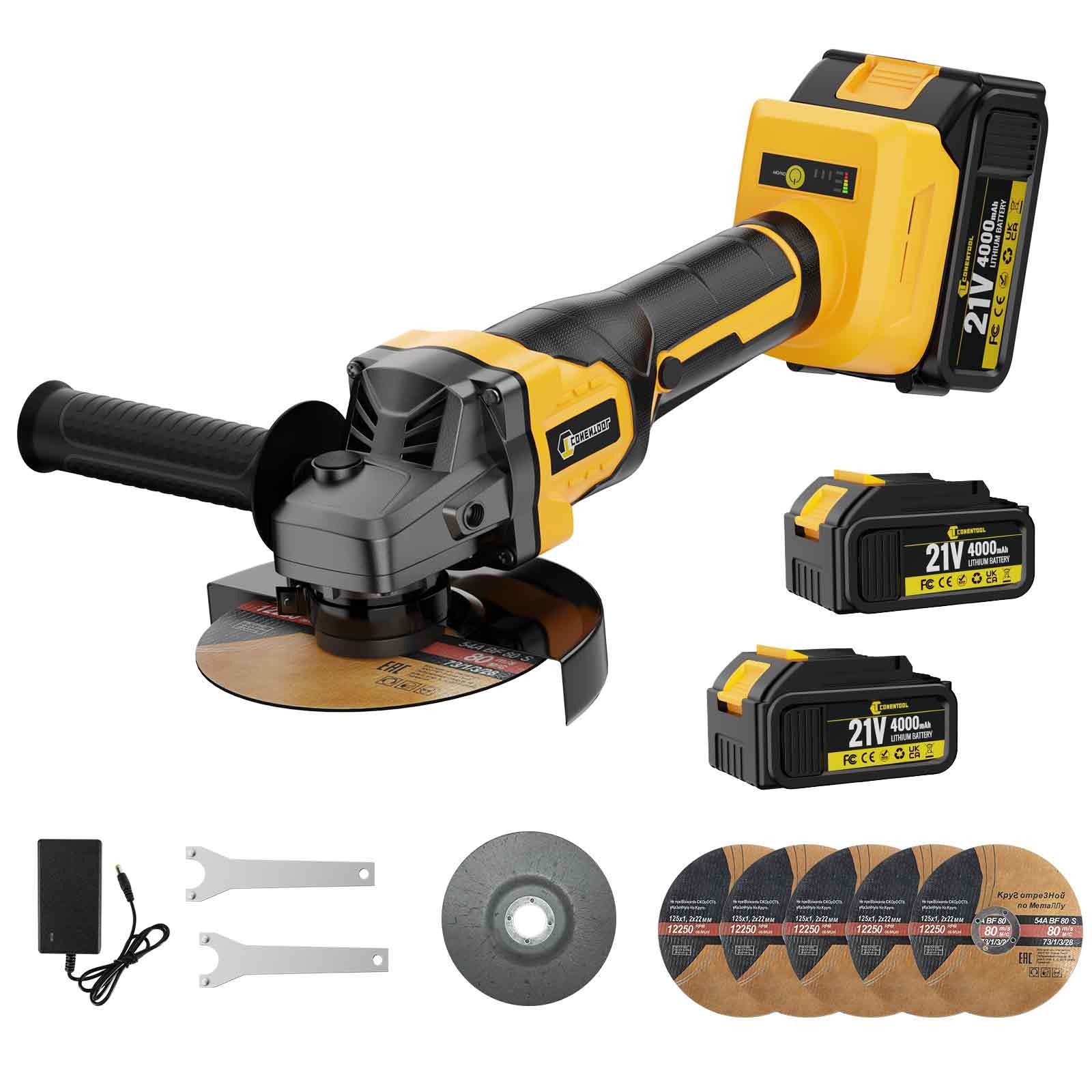CONENTOOL Akku-Winkelschleifer 21V Winkelschleifer, max. 11000 U/min, (Scheiben-Ø 125mm), inkl. 4Ah Akku und Ladegerät